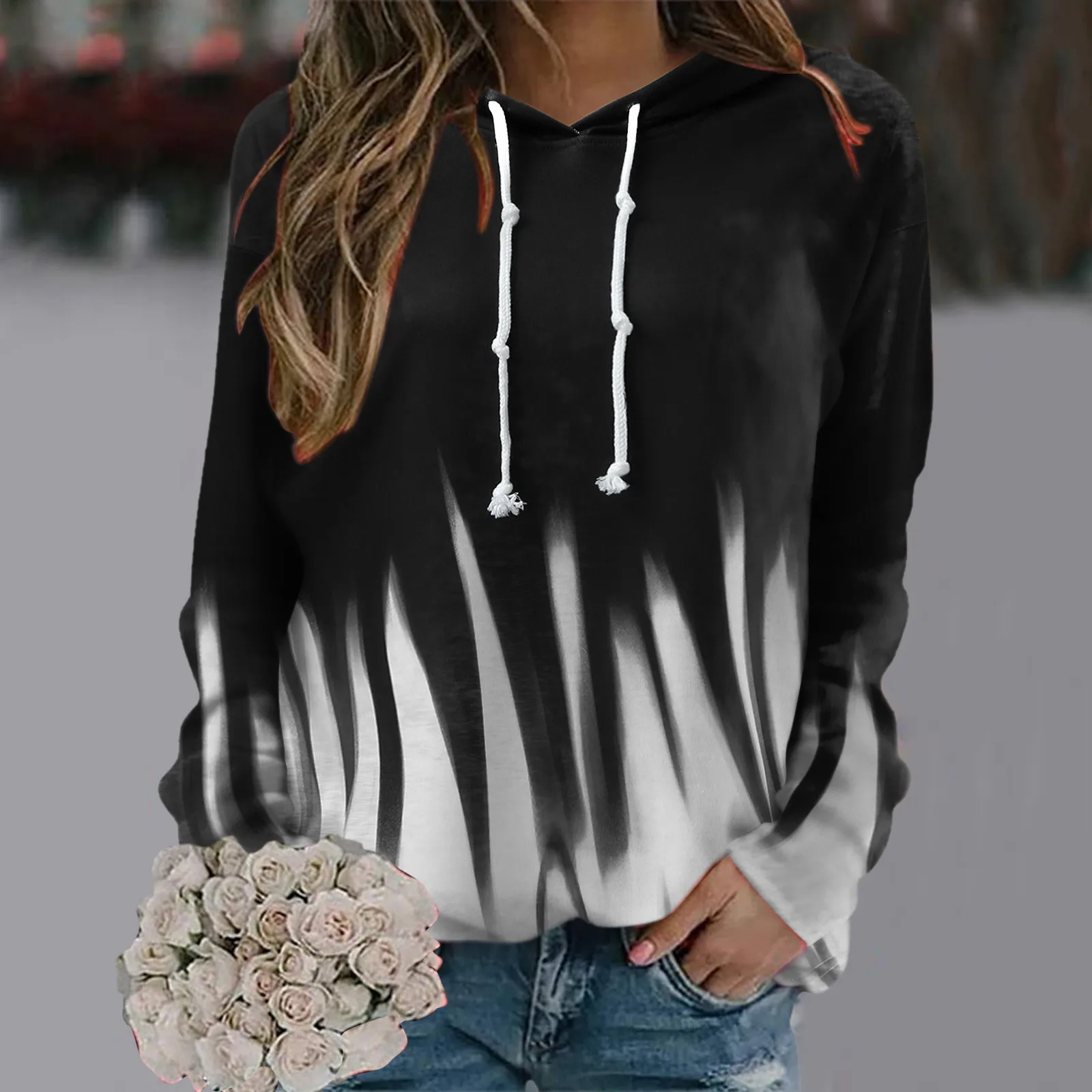 Loose Casual Tie Dye Hooded Pullover Round Neck Women's Sweater Drawstring Oversized Hoodie Zip Up hoodies