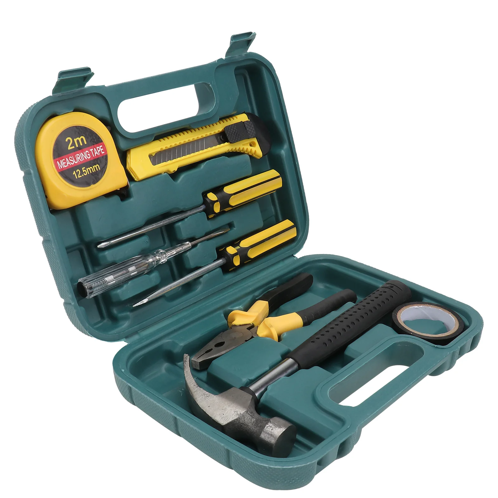 Kit di attrezzi per la casa da 9 pezzi Strumenti di riparazione per la casa Pinze per cacciaviti con impugnatura in gomma resistente Misura di nastro a martello nella robusta custodia