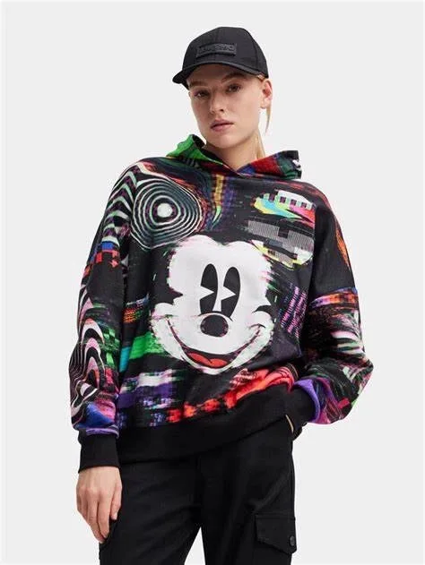 

European and American original single women's hooded sweatshirt T-shirt cartoon print loose casual pure cotton sportswear