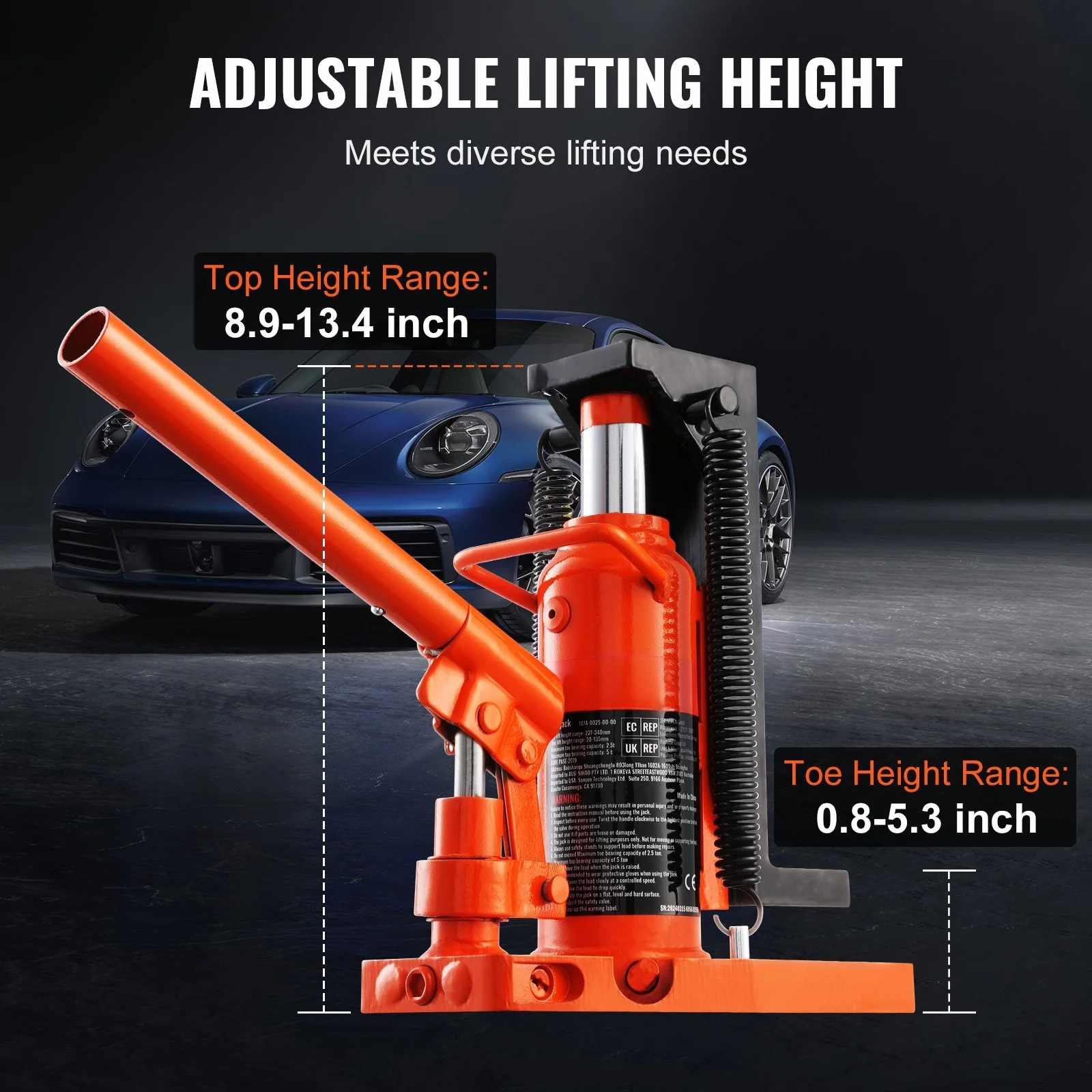 SucceBuy Hydraulic Toe Jack 2.5 Ton On Toe Toe Jack Lift 5T On Top Lift Capacity Machine Jack 0.8-5.3 in Toe Height 8.9-13.4 Top