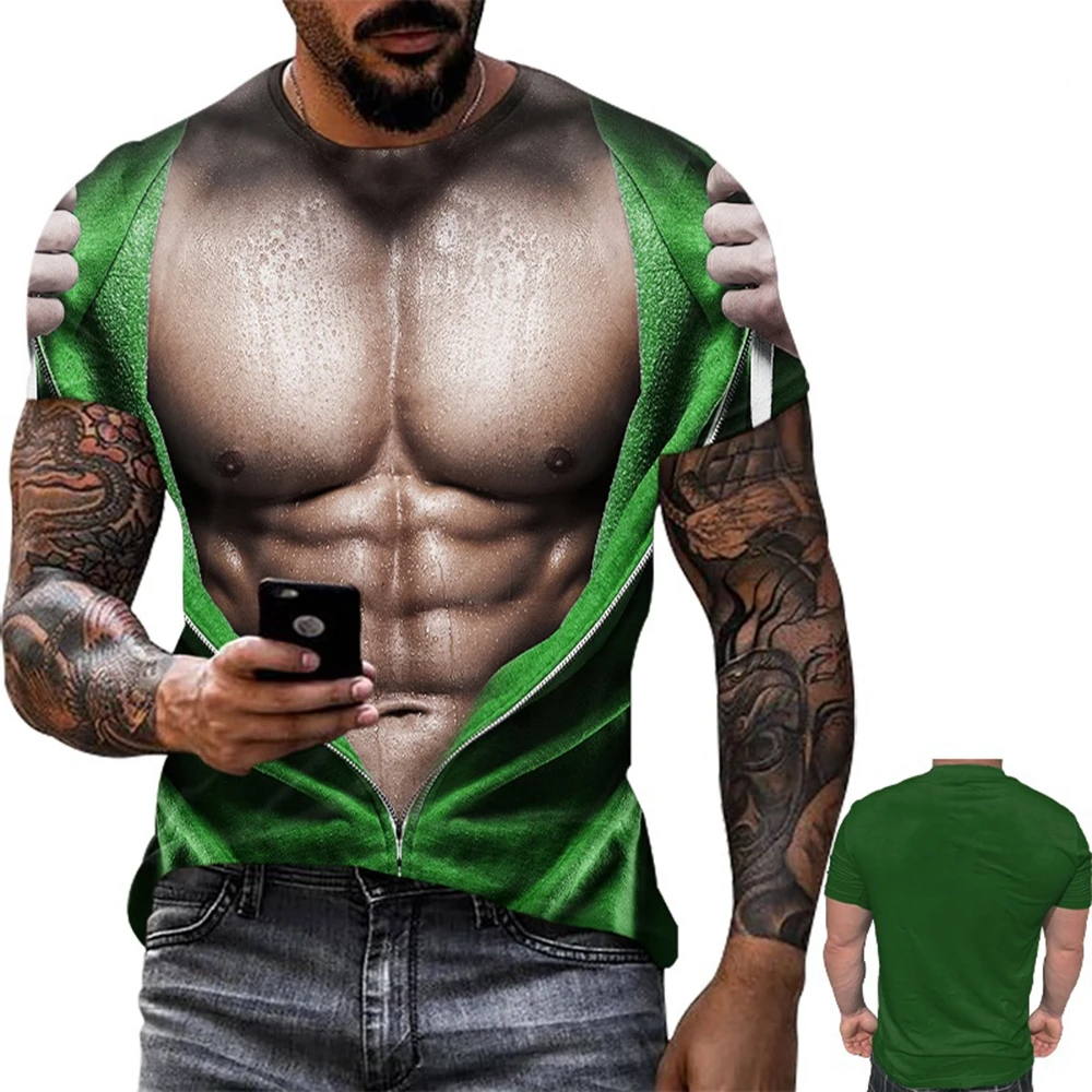 2026 Sommer Herren Mode-Trend Personalisierte Kreativität 3D-Druck Fake-Muskel-Print T-Shirt Street Casual Spaß Kurzarm-Shirt – Detail 5