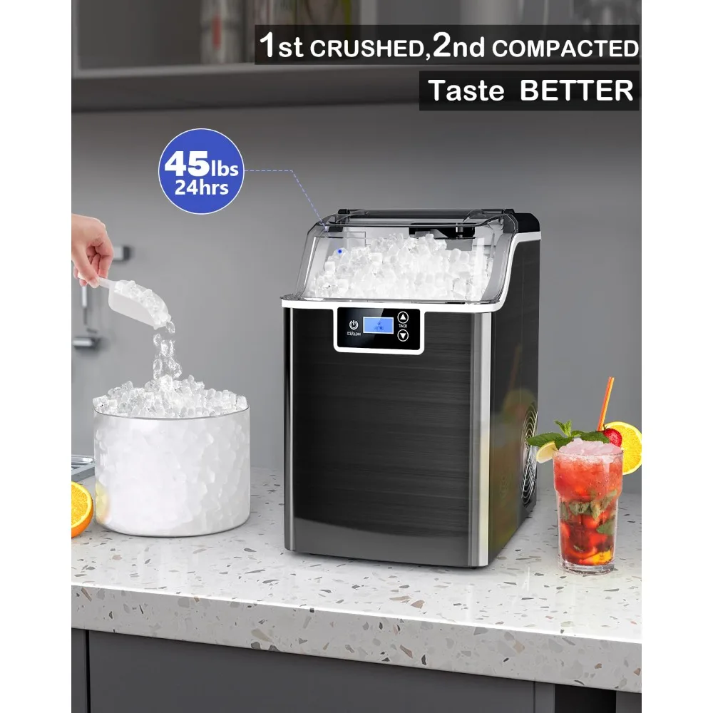 Ice Makers Countertop,45lbs/Day, Countertop Ice Maker Crushed Ice,24H Timer,3.3 Pounds Basket, Self-Cleaning, Stainless Steel