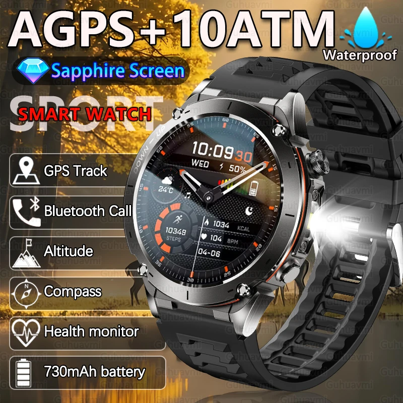 جديد T-Rex 3 GPS ساعة ذكية 1.43 "AMOLED 10ATM مقاوم للماء المدمج في ثنائي النطاق GNSS البوصلة العسكرية الرياضة Smartwatch الرجال سوار