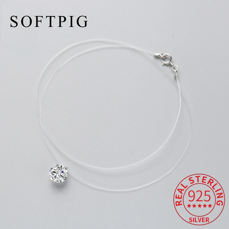 

SOFTPIG 925 Sterling Silver Zircon Crystal Pearl Pendant Choker Necklace For Women Classic Fine Jewelry Minimalist Accessories