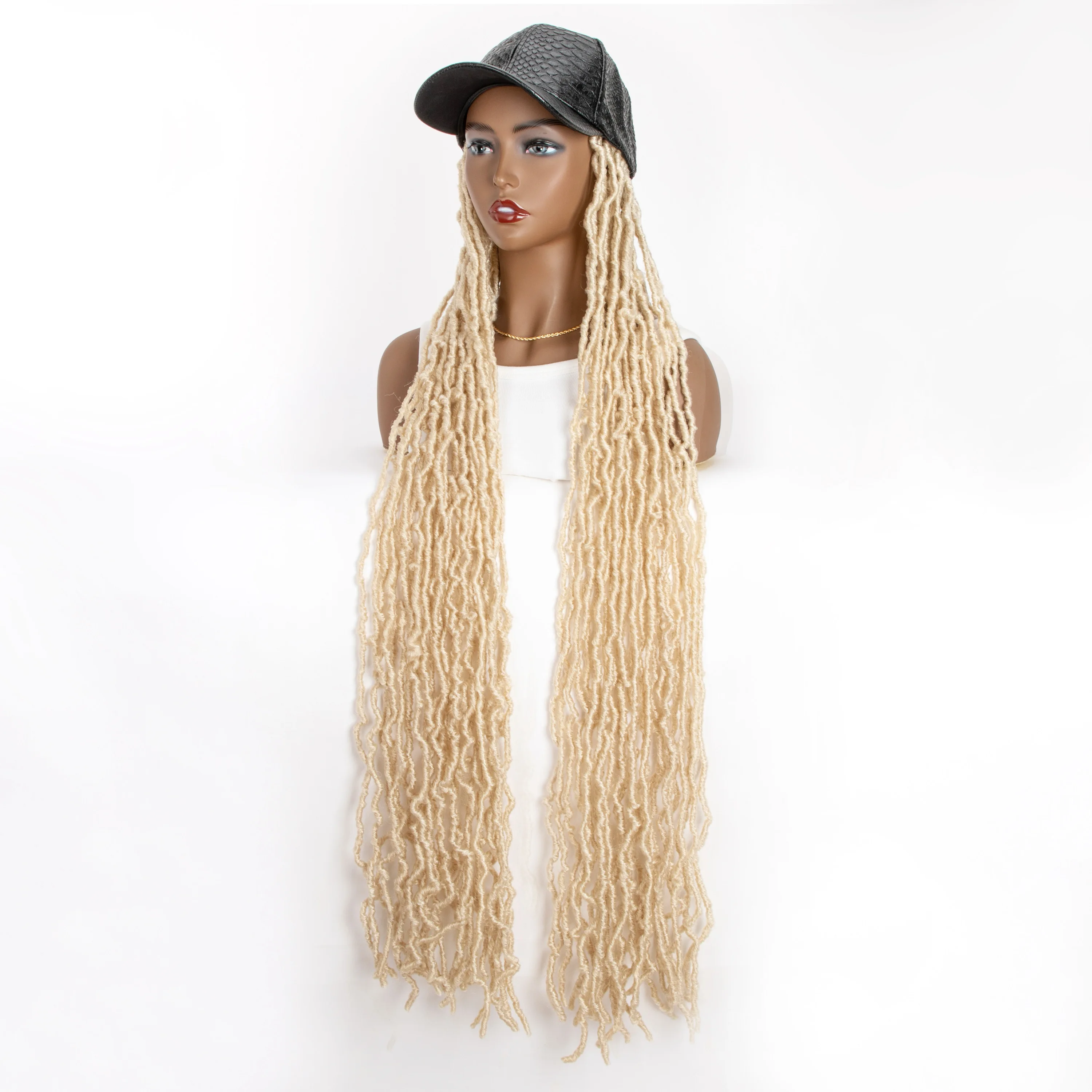 WIGERA Synthetic Honey Blond Extra Long Soft Nu Faux Locs Braided Baseball Cap Wig Braids Wig Hair Extensions With Hat For Women