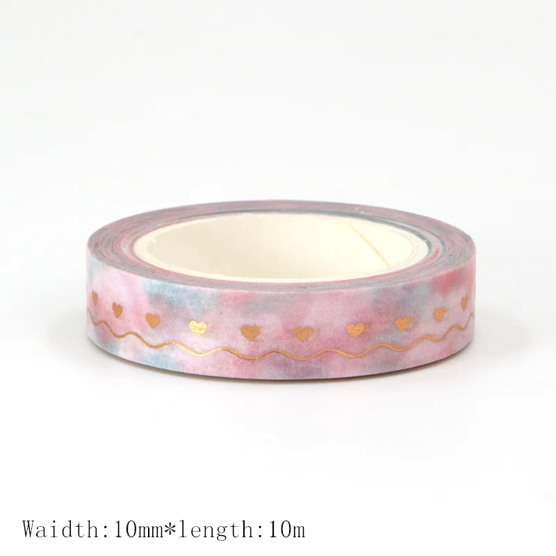 1PCS 10mm*10M Valentine Decorative Gold Foil Heart Pink Purple stationery stickers Scrapbooking office supplies washi tape