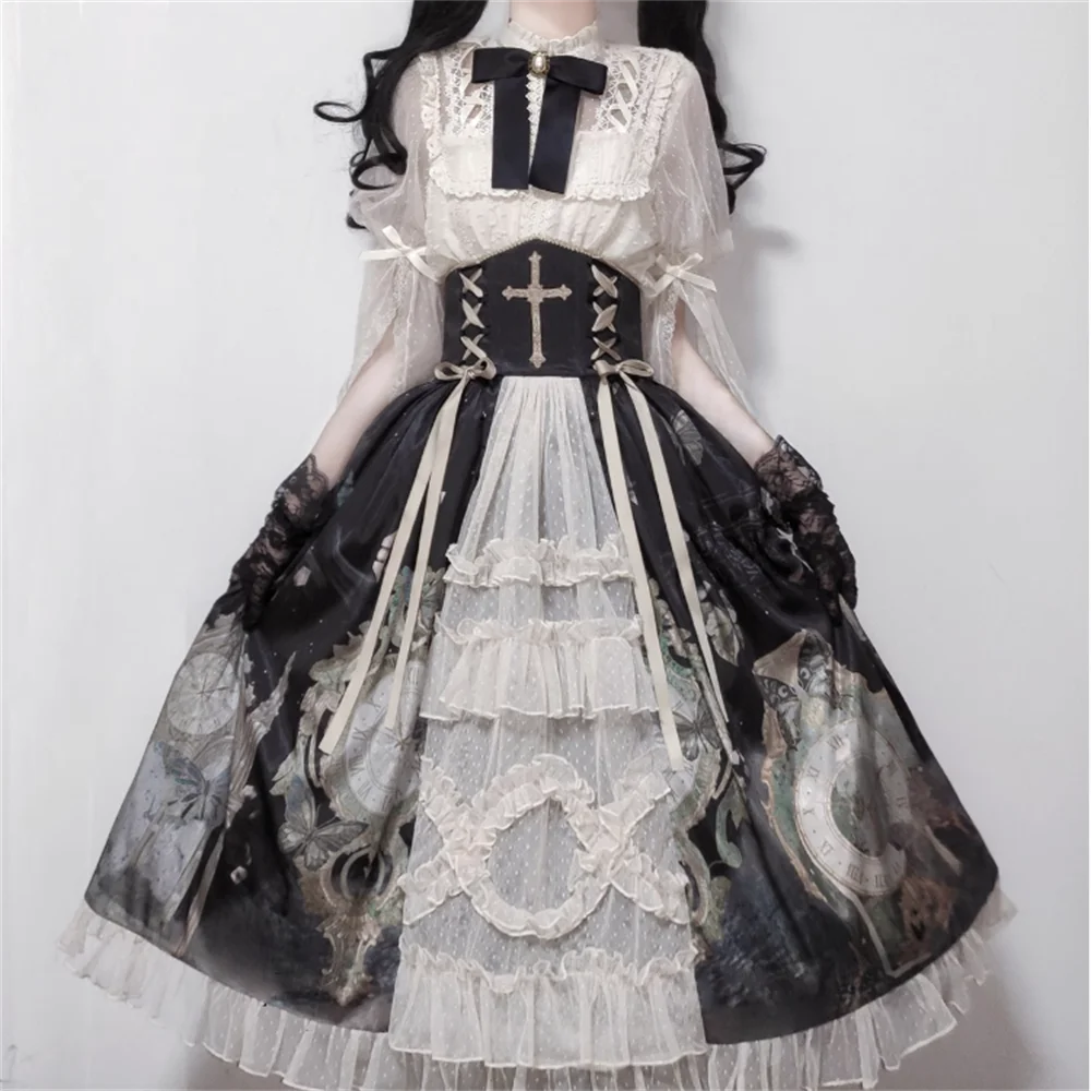 

Original Design Clock Butterfly Lolita Daily Gothic Elegant Cla LO Dress Lolita Princess Dress Three Piece Set