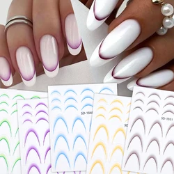 3D Gradient French Line Nail Stickers Purple Pink Blue French Tips Manicure Decoration Nail Art Gel Sliders Nail Decals Accessor