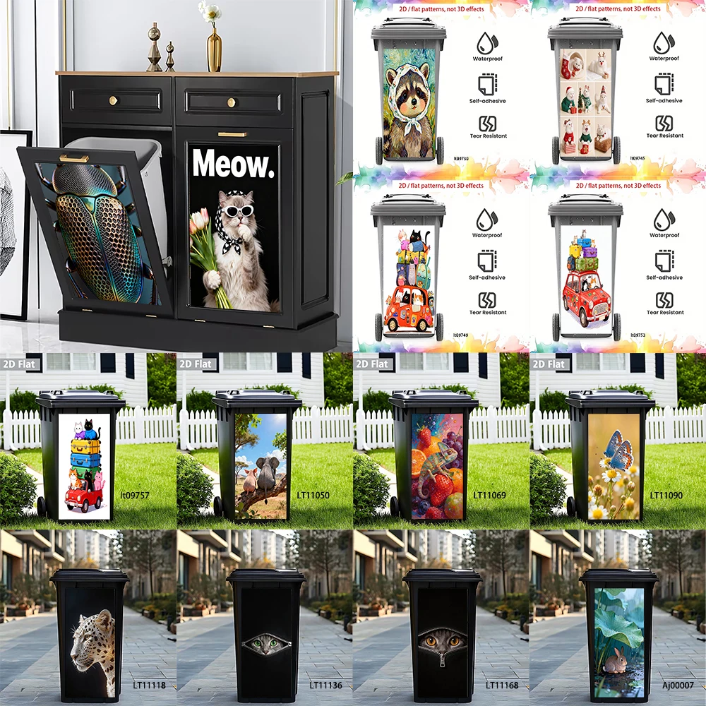 Majestic Tiger Dragon Trash Can Sticker, Fantasy Animal Design Waterproof Removable Outdoor Wheeled Garbage Bin Decor