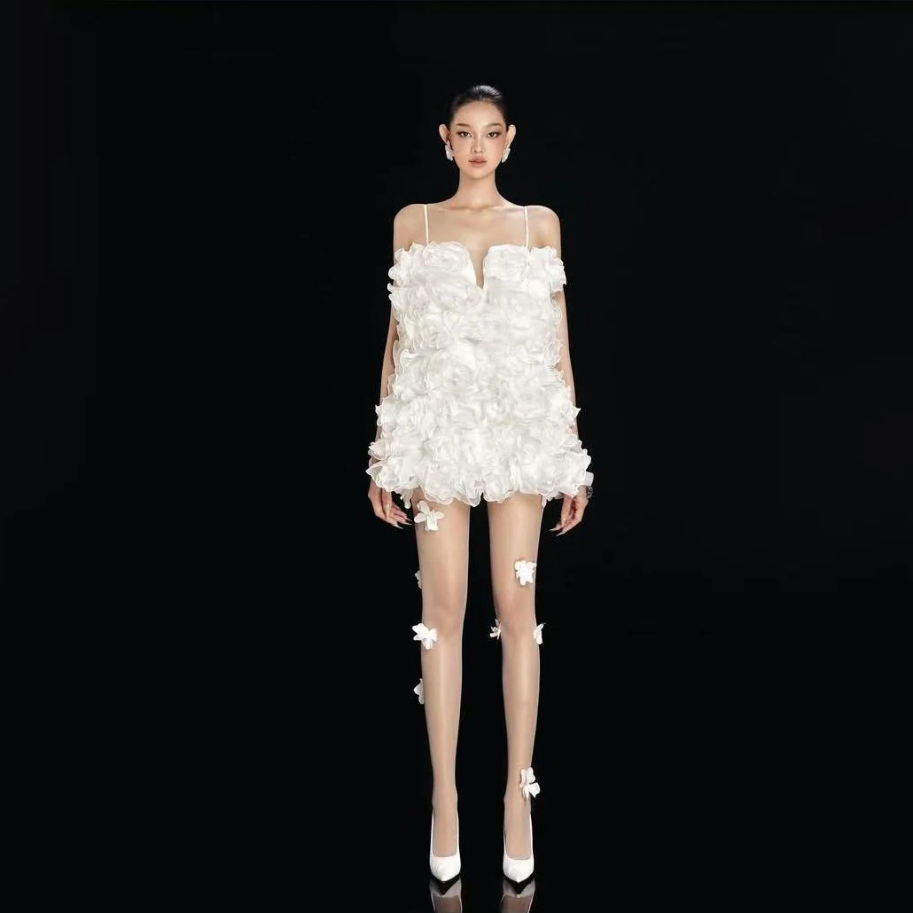 Nova chegada vestidos de festa curtos em camadas chique espaguete babados mini vestido de noiva feminino vestido de ocasião formal acima do joelho