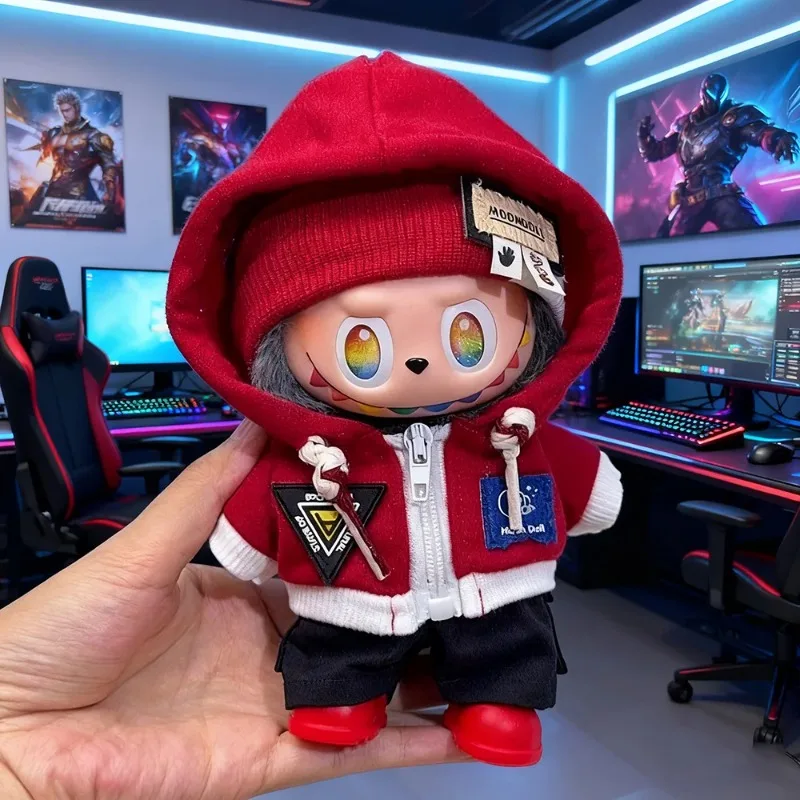 

for 15-17cm Labubu Trendy Zipper Hoodie Clothes Headband Pants Set Red Headphones PP Shoes Outfit Clothing Accessories