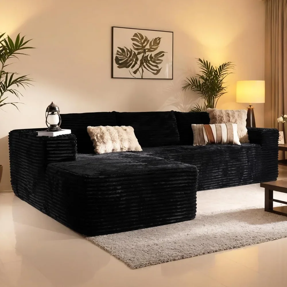 

Sectional Couch with Chaise Longue Comfy Corduroy Fluffy Couch with Deep Seat L Shaped Modular Modern Sofa