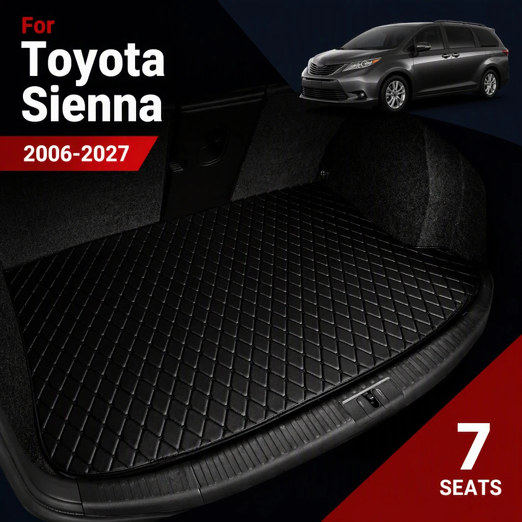 Leather Car Trunk Mat For 7 seater Toyota Sienna 2006-2027 Trunk Cargo Liner Storage Carpet Car Interior Accessories Decor