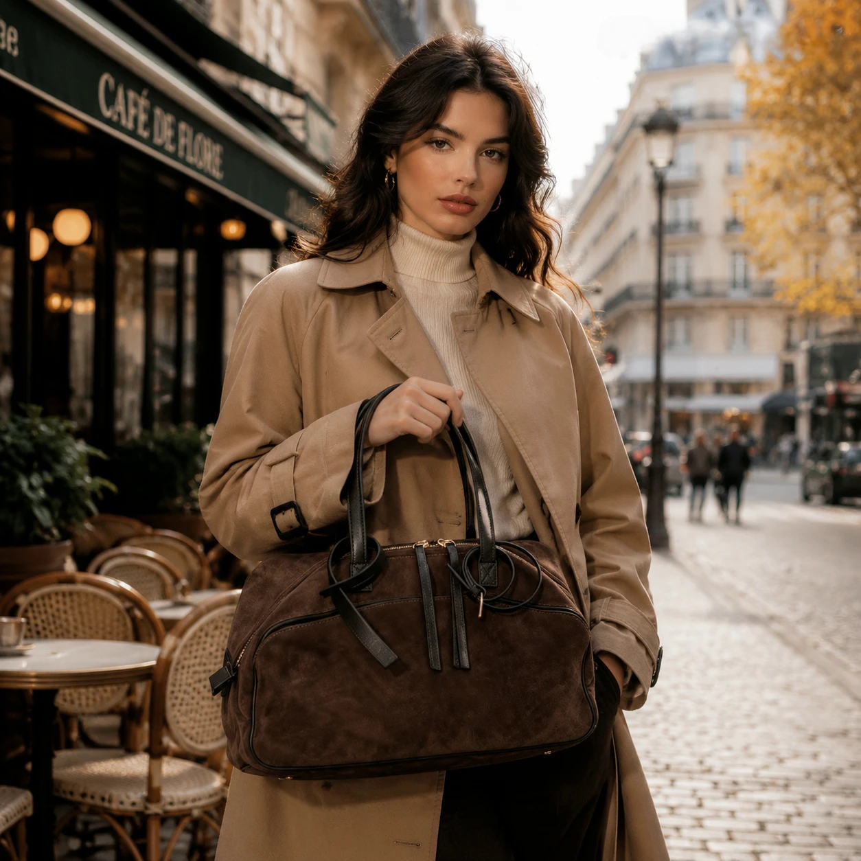 

Leather ladies' shoulder bag - fashionable cowhide handbag - ladies' casual bowling bag - large capacity daily commuting bag