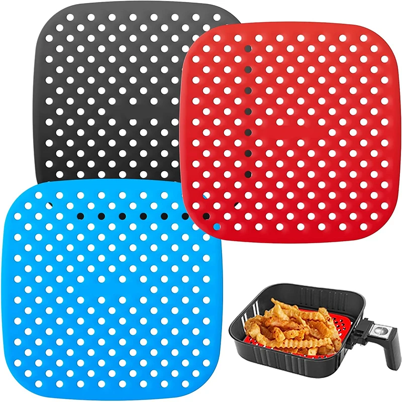 LMETJMA, 3 uds., líneas de freidora de aire de silicona, revestimientos reutilizables para freidora de aire, estera cuadrada antiadherente para freidora de aire de 8,5 pulgadas para freír al vapor JT153