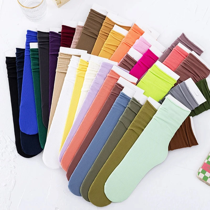 Mid Length Socks Spring Summer Ice Silk Pile Socks Breathable High Elasticity Loose Socks Knitted Thin Ice Silk Soft Candy Color