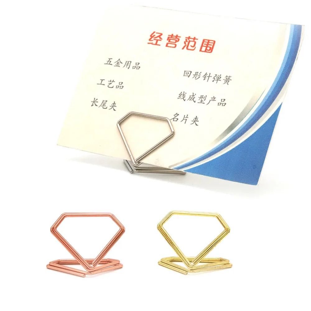 Diamond Triangle Place Card Holders Mini Gold Table Number Holders Metal Photo Reserved Message Memo Name Card Display Stand