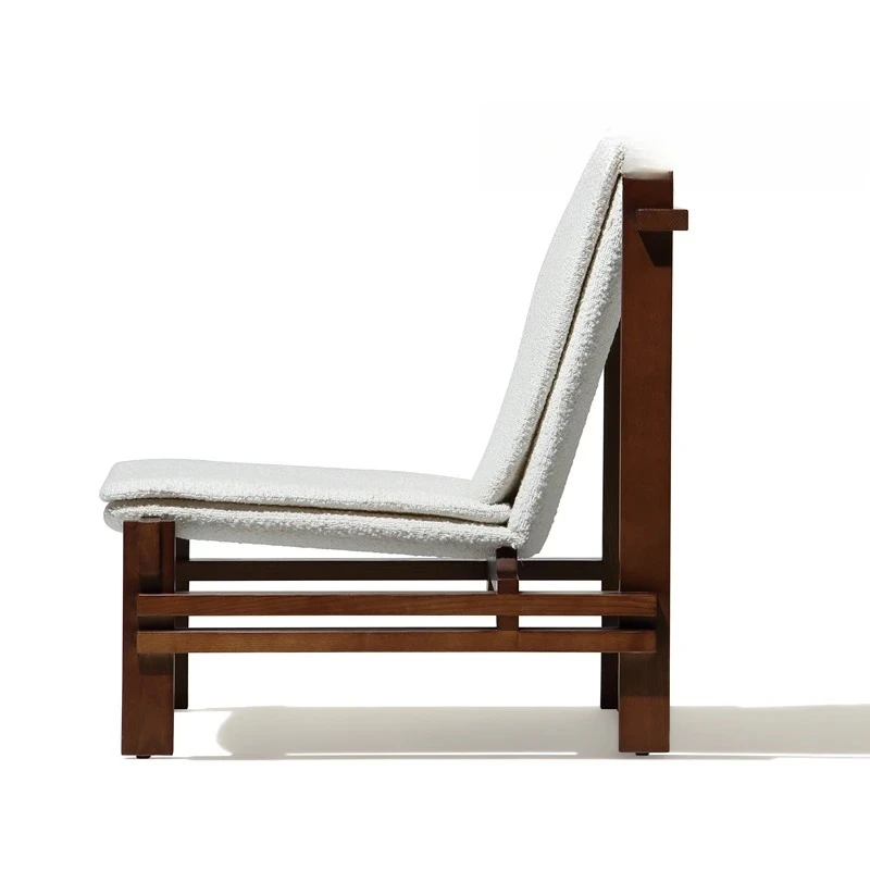 

Nordic Retro Style Leisure Chair Italian Minimalist Solid Wood Fabric Single Backrest Sofa