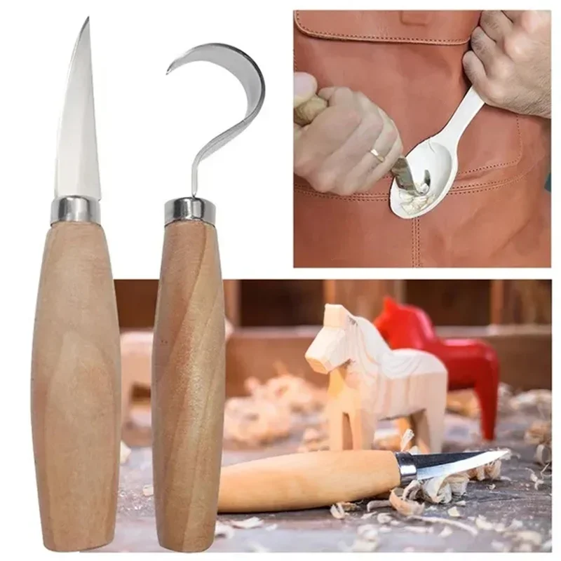 Stainless Steel Wood Carving Cutter Escultura Woodwork Faça Você Mesmo Wood Handle Spoon Hook Carving Knife Woodcut Art Craft Tool pc Pcs