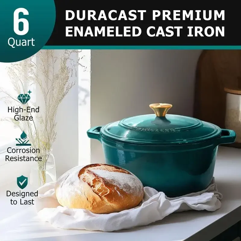 Mueller DuraCast 6 Quart Enameled Cast Iron Dutch Oven Pot with Lid, Casserole Dish, Braiser Pan, Oven Safe, Cookware Kitchen