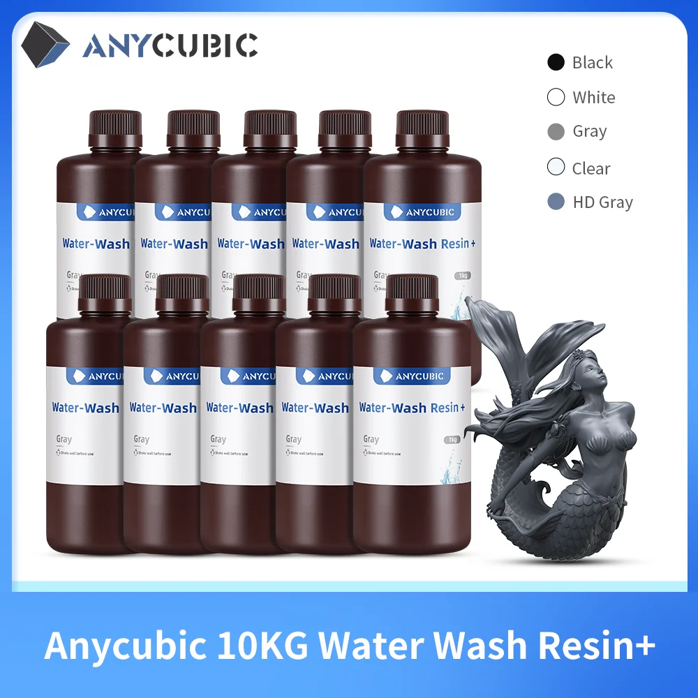 ANYCUBIC-lavado con agua, 10KG, 1KG, resina para impresora 3D, lavable con agua, alta precisión, bajo olor y baja viscosidad para Photon de impresora LCD 3D