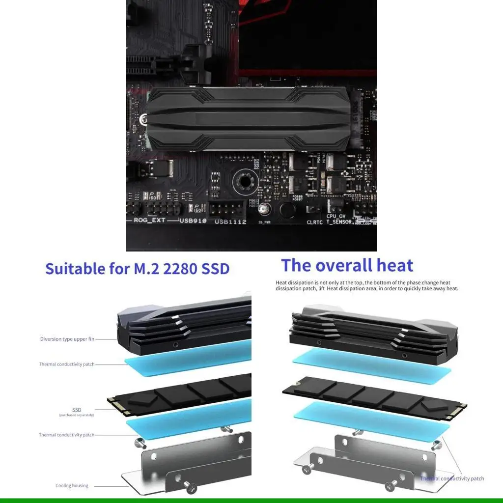 U55C Wide Compatibility Aluminum M.2 2280 Copper Pipe Heatsinkfor Drive Cooling Easy Installation Disk Radaitor