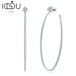 IOGOU 4mm Moissanite Big Hoops Simple Circle Earrings 925 Sterling Silver 14k Gold Plated Fashion Party Jewelry for Girls Women