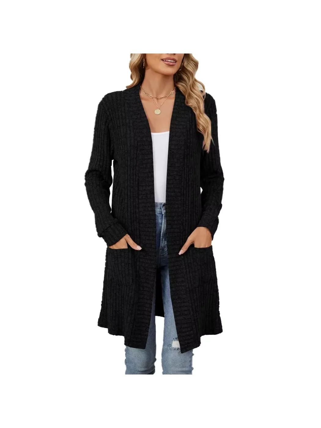 Women Long Sleeve Pocket Cardigan Tops