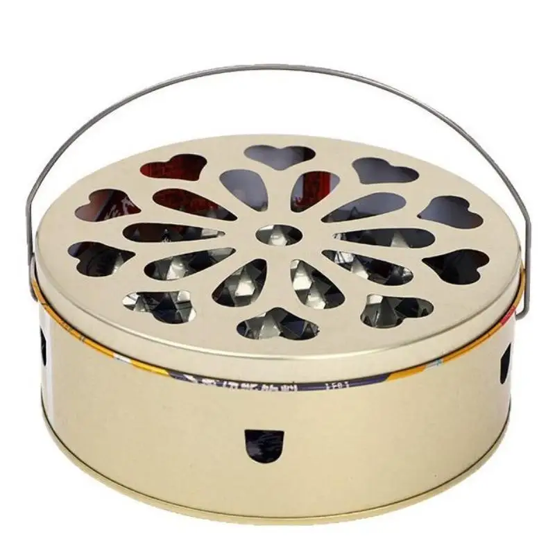 Tinplate Mosquito Coil Holder Hollow‑Out Lid Anti‑Scald Design For Home Outdoor Camping Use