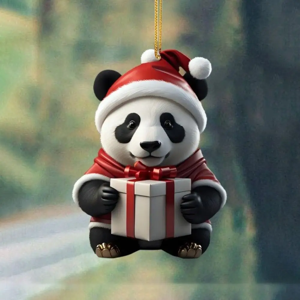 Multi-purpose 2D Christmas Panda Ornament Cartoon Acrylic Car Panda Pendants Cute Xmas Hanging Ornament Home Decor