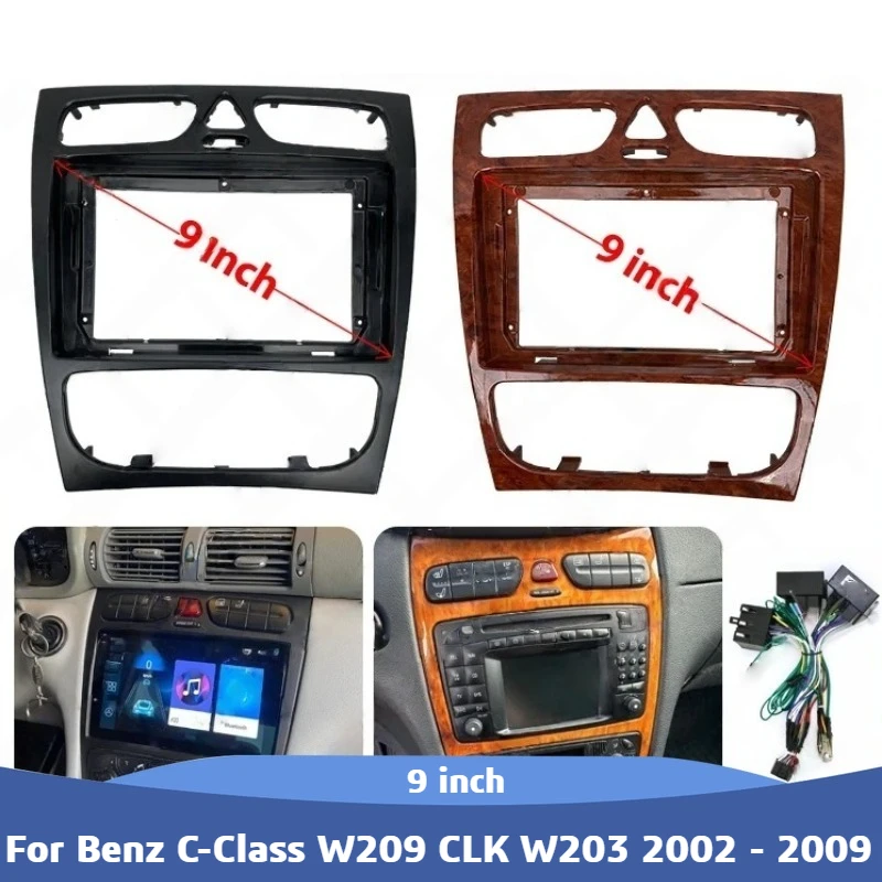 Para Benz Clase C W209 CLK W203 2002 - 2009 Kit de tablero de Panel Fascia instalación Facia consola bisel adaptador placa molduras de Marcos Cable