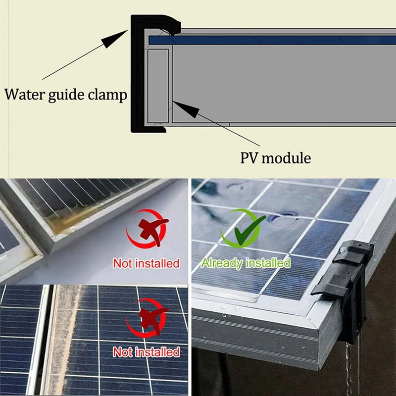 Clips de drenaje de agua de panel solar, clips de módulos fotovoltaicos para drenaje de agua, drenaje de agua de panel fotovoltaico, 64mm, 35mm