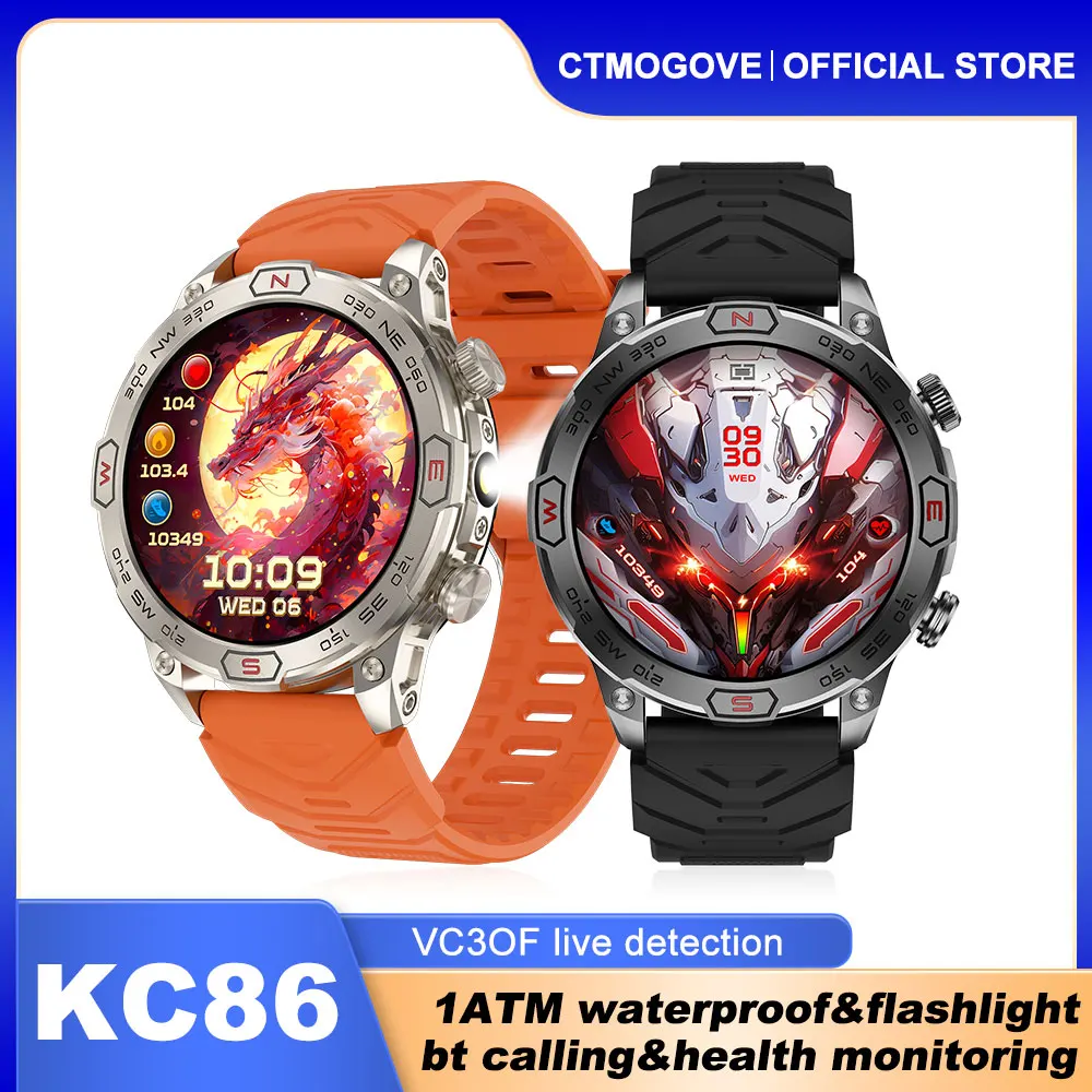 KC86 Smartwatch 1.43-inch AMOLED Large Screen BT Call Flashlight Compass 450mAh Outdoor sports Fitness Tracking smartwatch