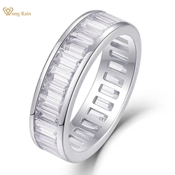 Wong Rain 100% 925 Sterling Silver 3EX VVS1 D Color 2 * 4MM Emerald Cut Real Moissanite Diamond Row Ring Fine Jewelry Wedding Band