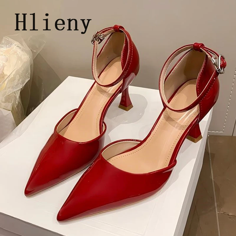 

Hlieny/2026, весенние новые модные женские туфли-лодочки, сандалии с пряжкой и ремешком, пикантные женские модельные туфли на высоком каблуке с острым носком для свадебной вечеринки