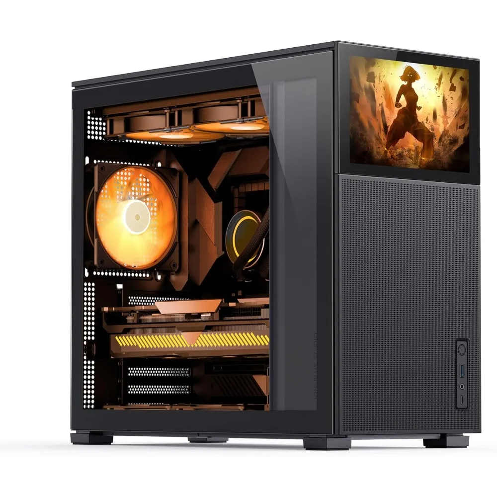 ATX Computer Case with Screen, Support RTX 4090(335-400mm) GPU 360, /280AIO,Power ATX/SFX: 100mm-220mm Multiple Tool-Free Design