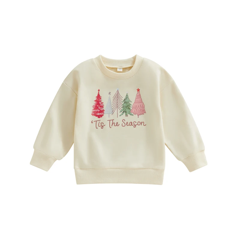 Toddler Baby Christmas Outfit Girl Boy Crewneck Sweatshirt Christmas Tree Print Long Sleeve Sweatshirts Winter Xmas Clothes