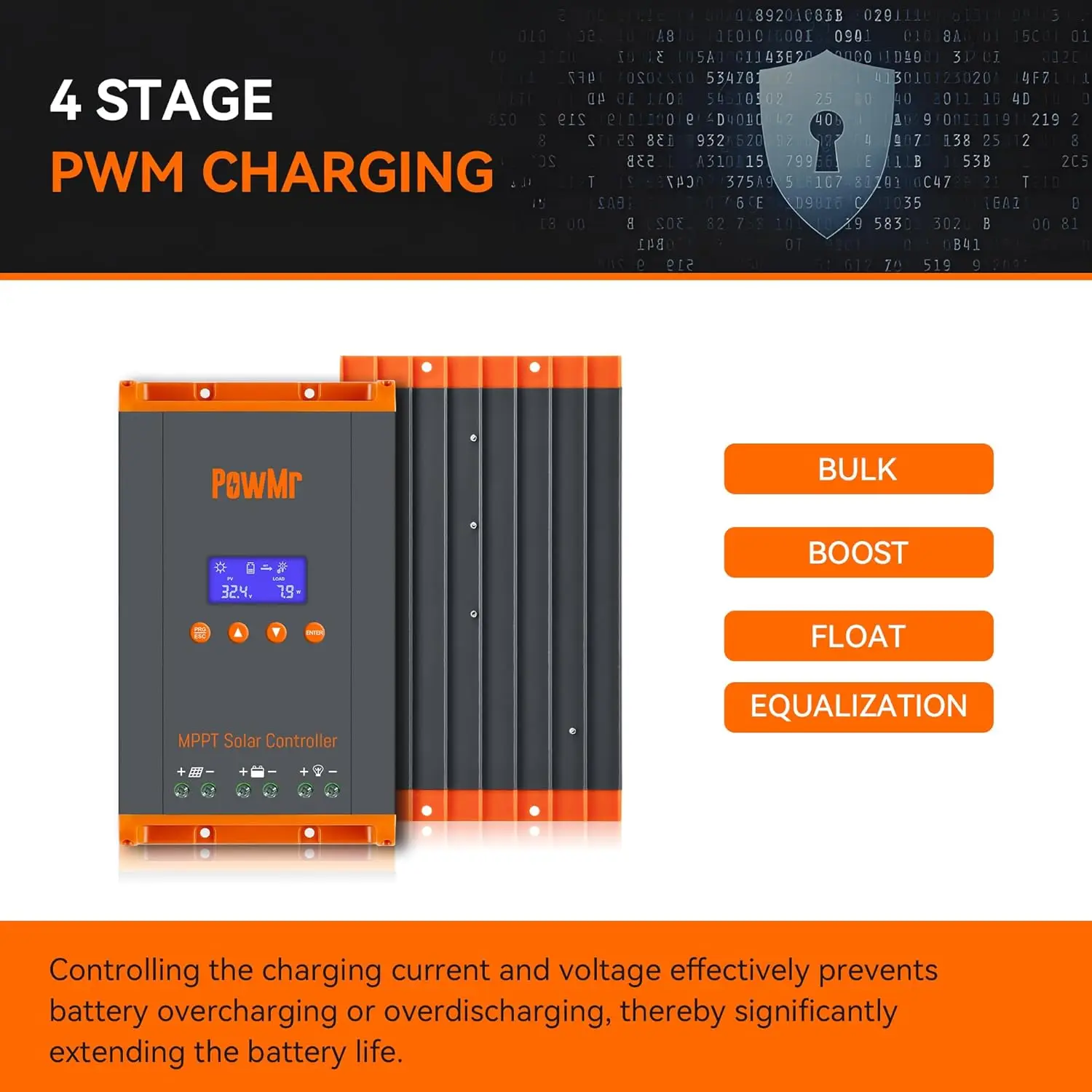 Imagem -03 - Powmr-lcd Controlador de Carga Solar Auto Bateria Painel Solar Suporte Regulador Inteligente Lifepo4 Mppt 60a 40a 30a 20a 12v 24v 36v 48v