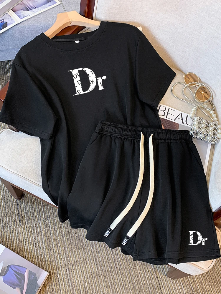 

2024 Summer New Two Piece Set Women Tracksuit Conjuntos Para Mujeres 2 Piezas Loose Casual Short sleeved Tops+Shorts Suits