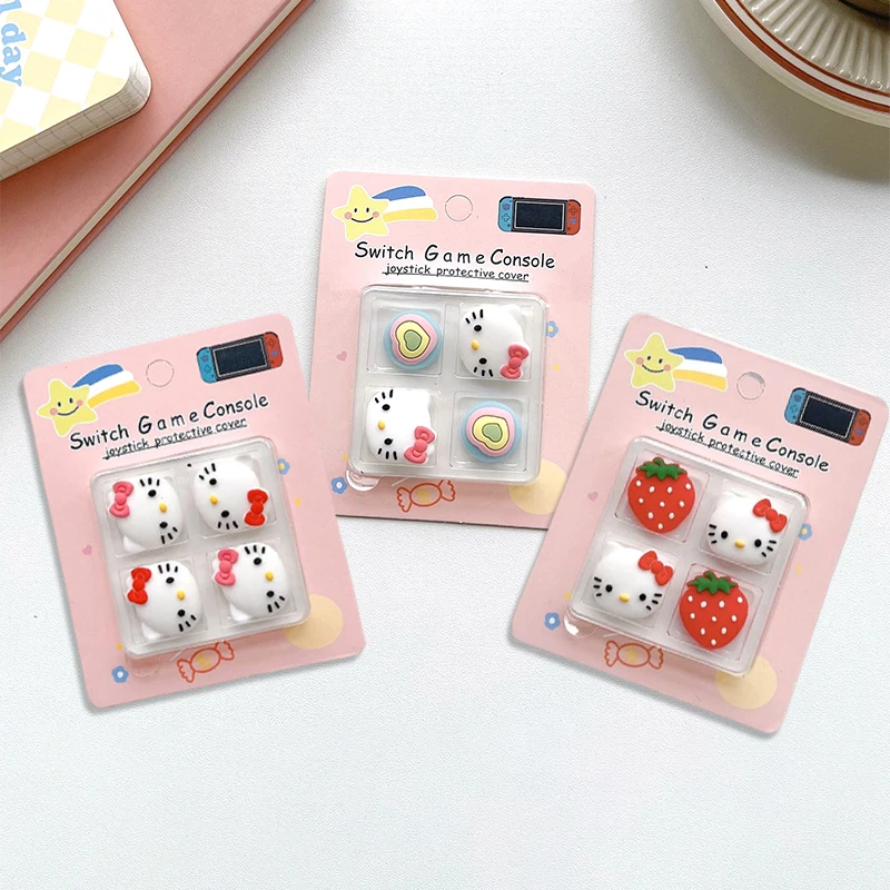 4PCS/Set Hello Kittys Cute Silicone Joycon Thumb Stick Grip Cap Joystick Cover Switch PS4/5 Joy-con Controller Thumbstick Case