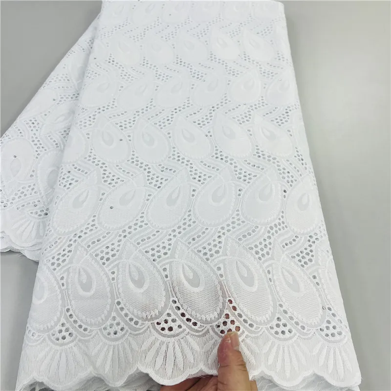 Pure White Swiss Lace Fabric, Dry Lace Embroidery, African 100% Cotton Fabrics, Swiss Voile, Dubai Style, 12L2050801, 5 Yard