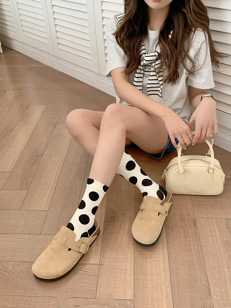 Ladies Socks For Girls Polka Dot Socks Women Black White Cute Kawaii Harajuku Socks Cotton Happy Funny Casual Short Sock Woman