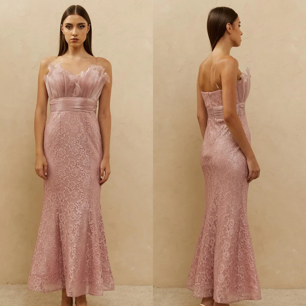 

Модные одинаковые кружевные плиссированные платья по индивидуальному заказу, прямые платья без бретелек до щиколотки, платья для особых случаев на заказ, доступны размеры