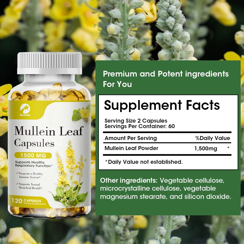 Kexinsh Mullein Leaf Capsules Organic Natural Lung Cleanse Helps Healthy Respiratory Function & Mucous Membranes