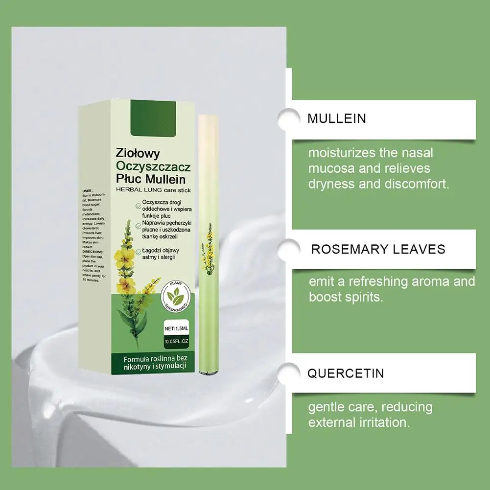 2026 1pcs Herbal Diffuser Pen with Extracts of Mullein Mints Rosemary Natural for Lung Cleansing Clear Breathing Improvement