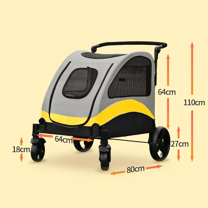 저렴한 중형 대형 애완 동물 유모차, 럭셔리 여행 개 트롤리, 접이식 버기, 4 바퀴 분리형 트윈 개 유모차, 도매