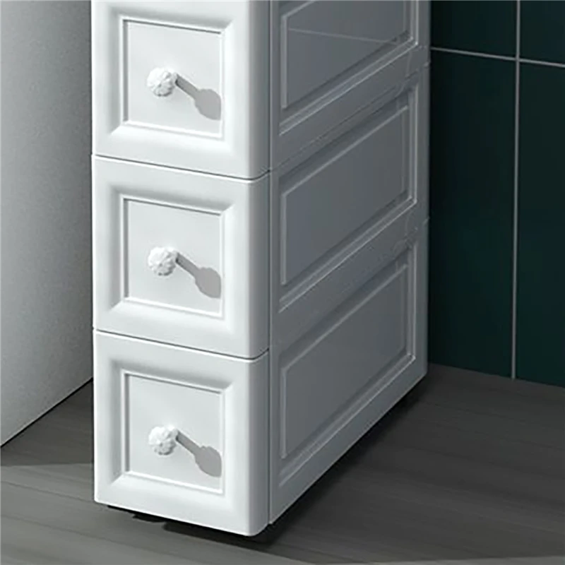 3 Layers White Crevice Storage Cabinet Storage Drawers Kitchen Bathroom Movable Storage Cabinet for Clothes Sundries