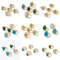 Vintage Gold Color Turquoise Boho Knuckle Ring Jewelry Square Heart Shape Adjustable Stainless Steel Ring Never Fade for Women