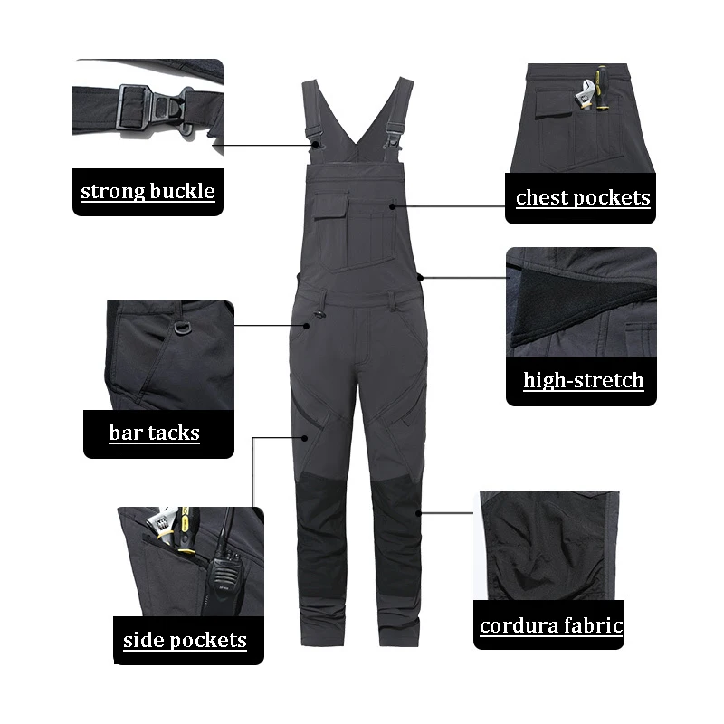 Overalls Men Workwear with Multi Pockets High-stretch Pants for Men Factory Uniform for Auto Repair Work Overalls Men Carpenter