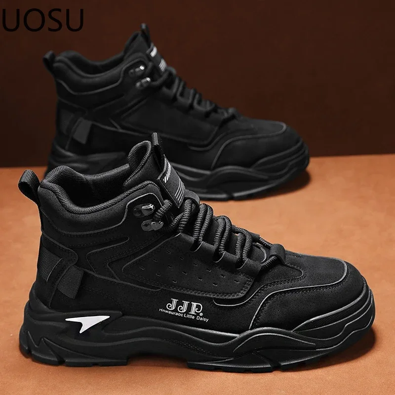 New Men's Boot Platform Shoe Lace-up All-match High Tops Popular Model Thick Bottom UOSU British Style Winter  Motorcyclist Boot